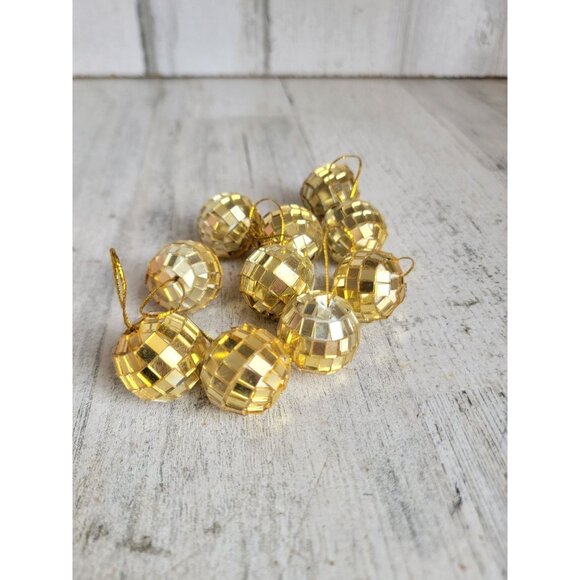 Miniature golden glass disco ball ornament Xmas set unique - Picture 7 of 8